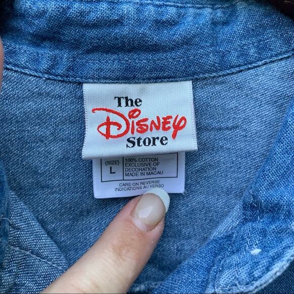 Vintage 90s Eeyore Piglet Disney sleeveless chambray shirt LARGE - Picture 3 of 5